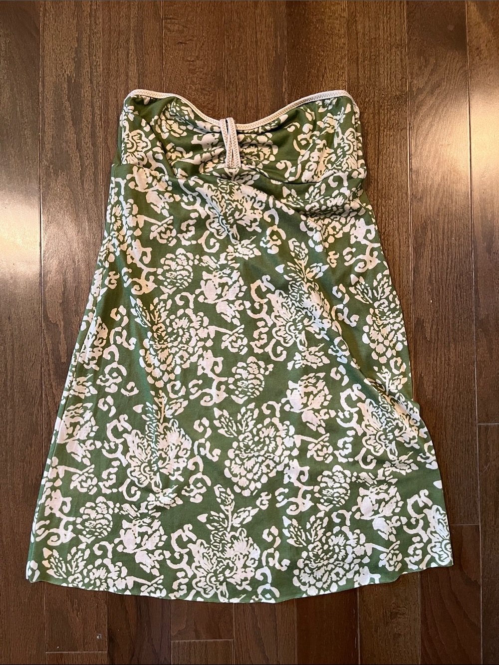 Lucky Strapless Green Floral A-Line Dress/beach coverup xs/s